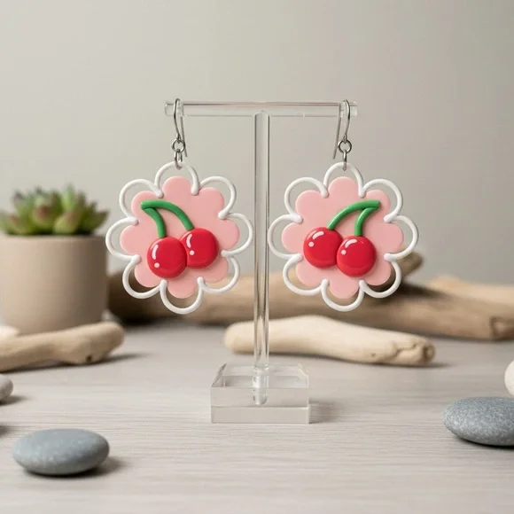 Cherry Blossom - Handmade Earrings - Valentineās Day - Picture 2 of 6